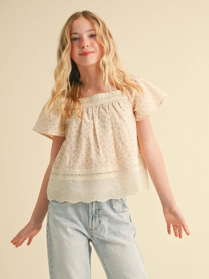 PREORDER | Girls Flutter Sleeve Peasant Top