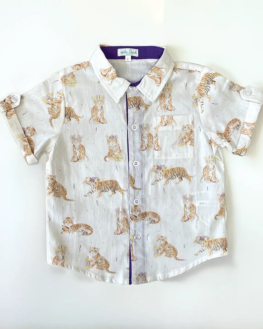 White shirt with tiger pattern on a white background
