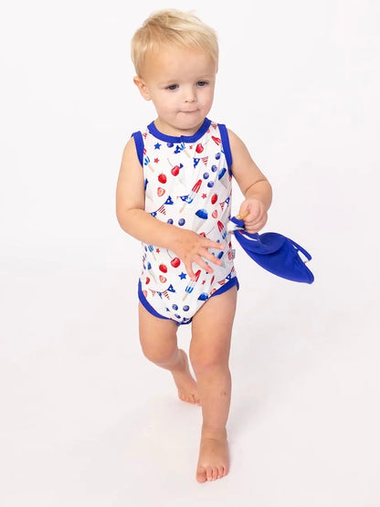 The Fourth Bamboo Henley Onesie with Snaps