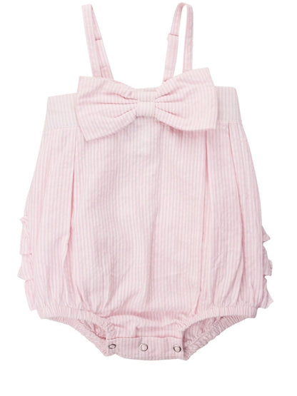 Pink Seersucker Bow Front Romper