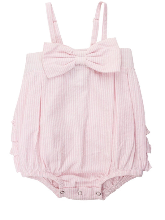 Pink Seersucker Bow Front Romper