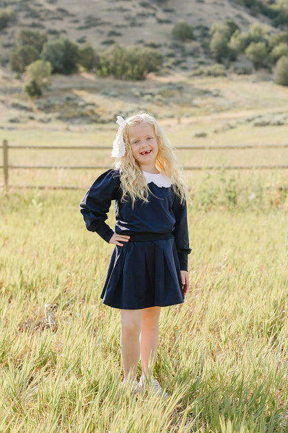 Navy Peter Pan Collar Pleated Skirt Set