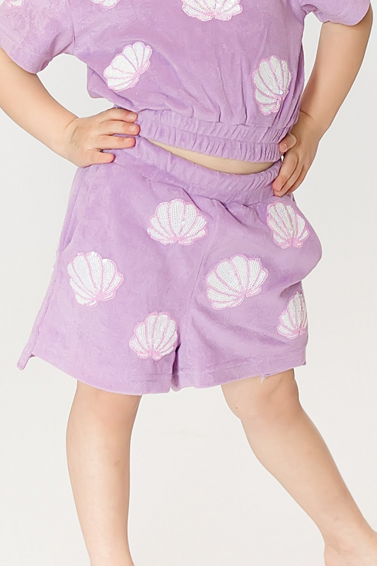 Lavender Terry Cloth Seashell Shorts