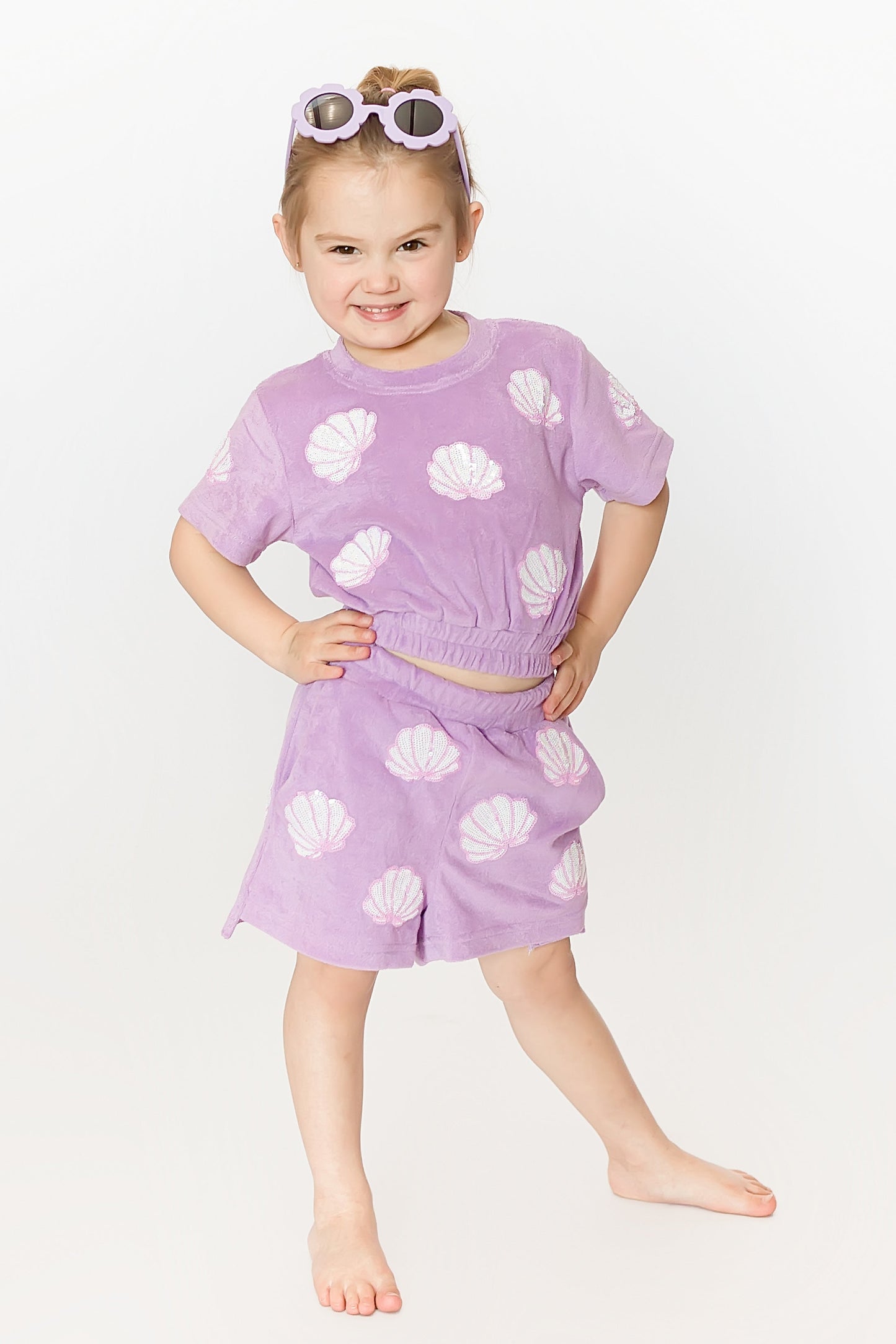 Lavender Terry Cloth Seashell Shorts