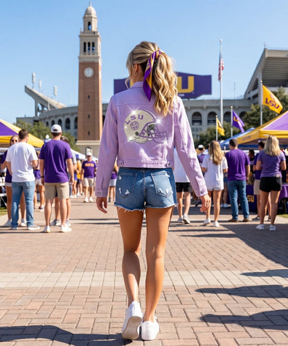 Louisiana State University Helmet Purple Denim Jacket