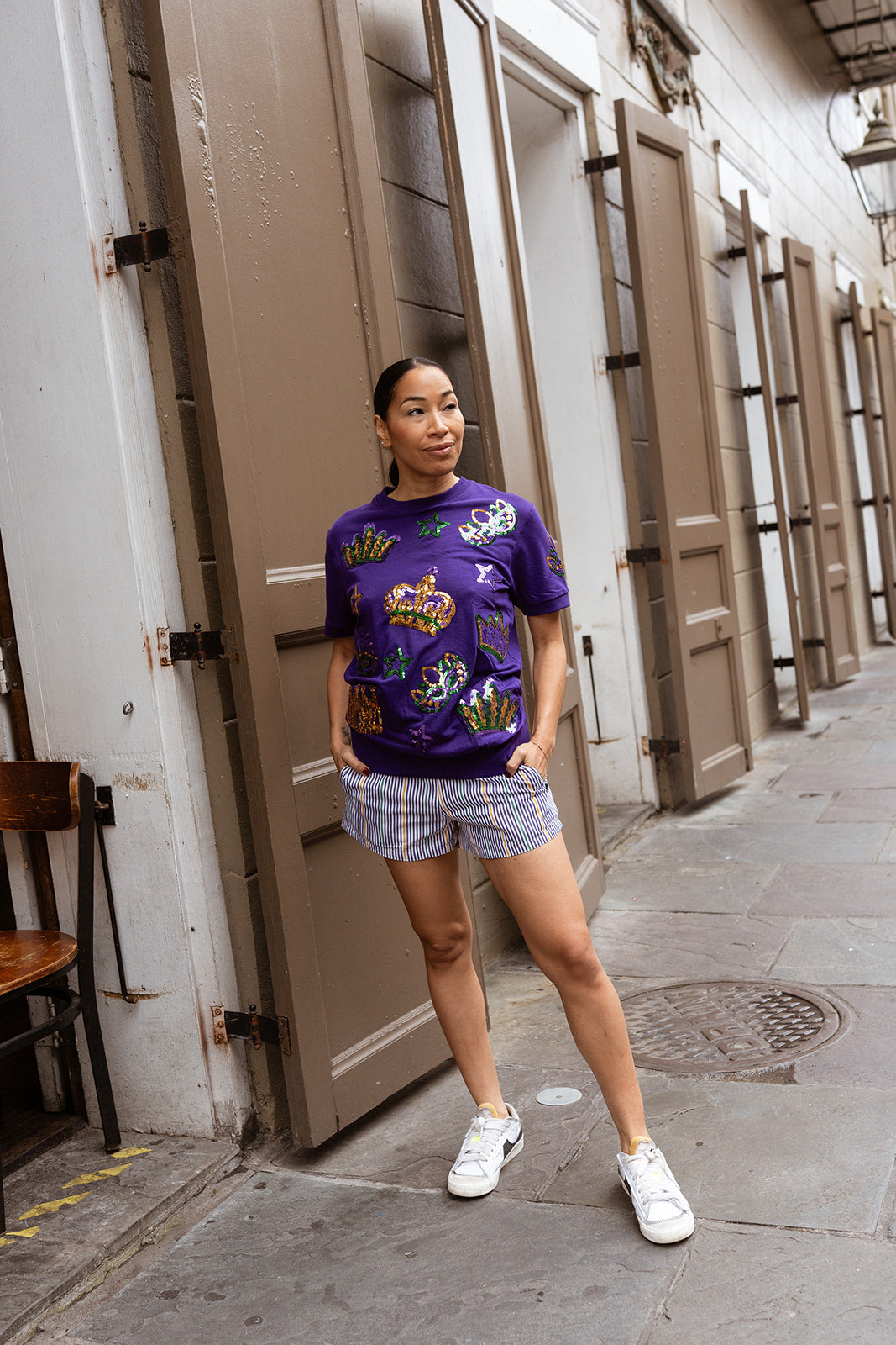 Adult Short Sleeve Purple Crown, Masks and Stars Lightweight Pullover