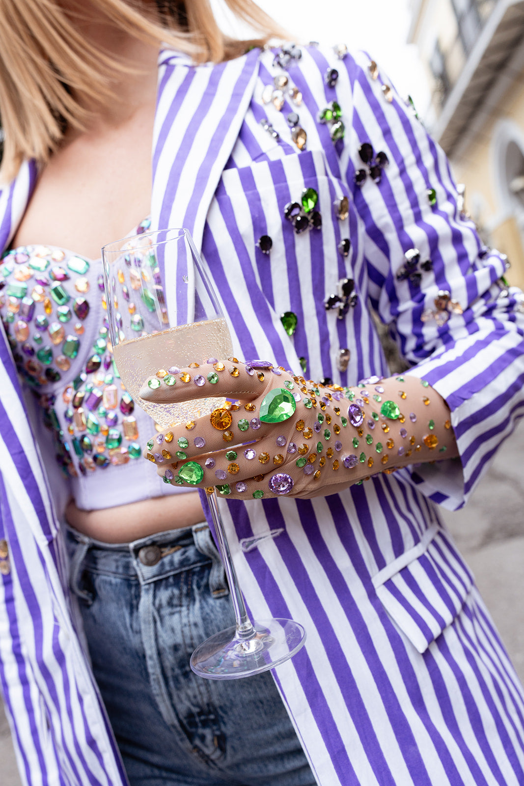 Mardi Gras Rhinestone and Jewel Gloves