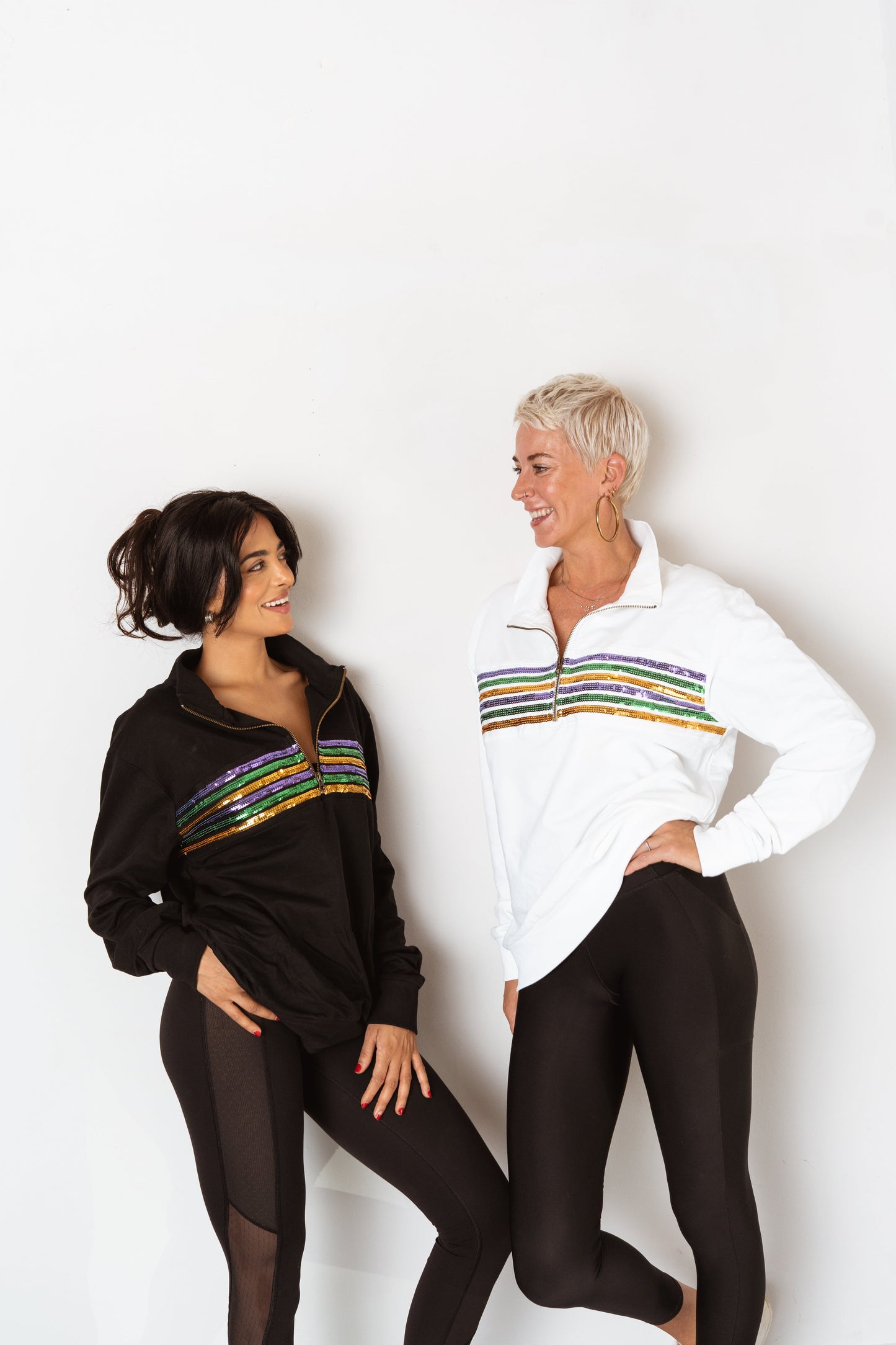 Adult Sequin Chest Stripe 1/4 Zip Pullover – White
