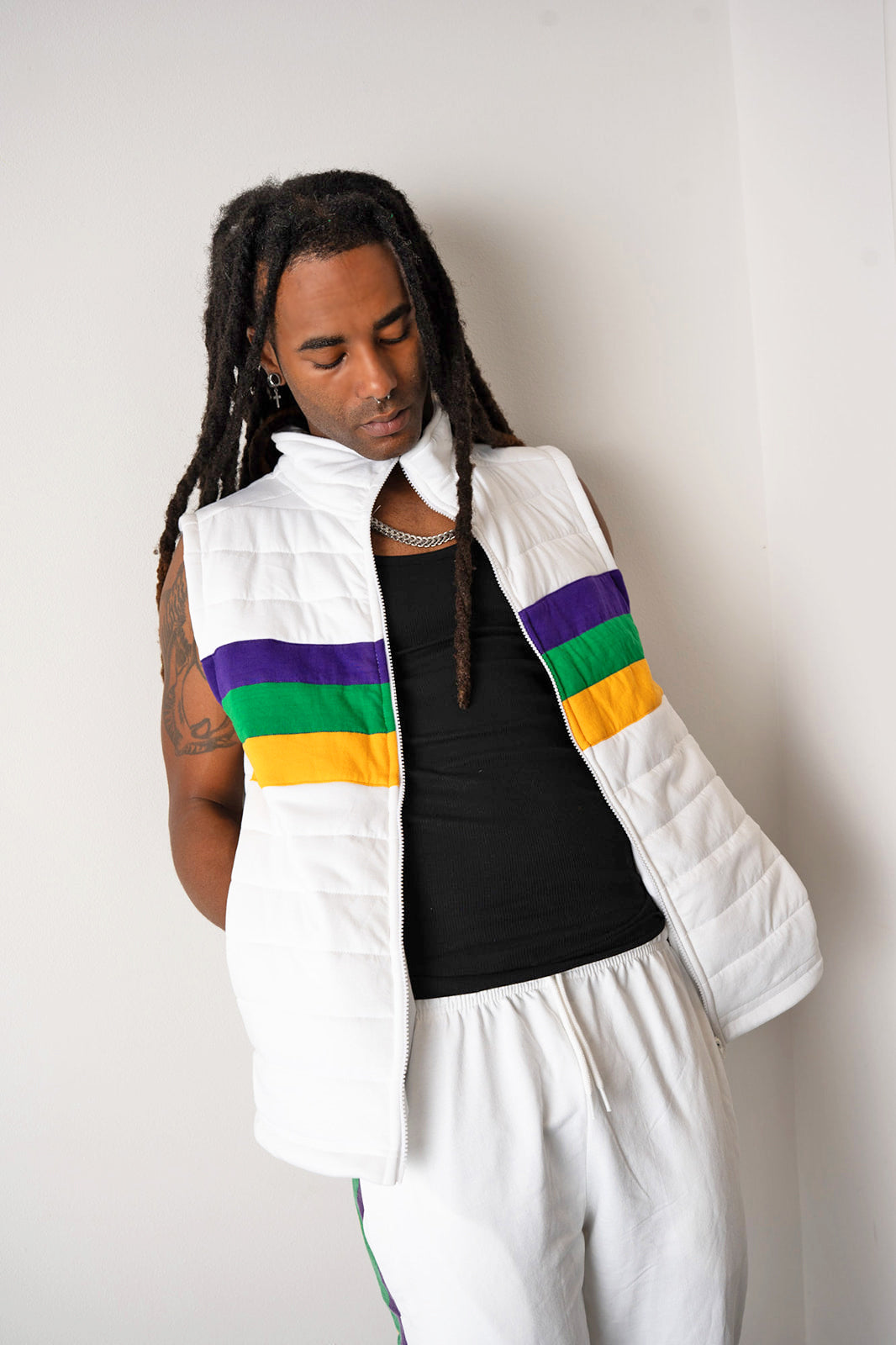 Adult White Chest Stripe Quilted Vest