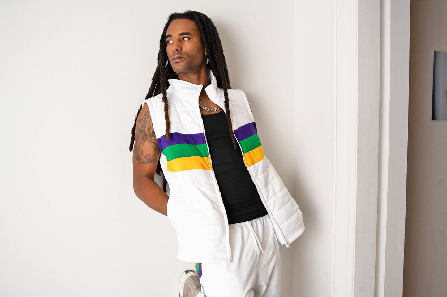 Adult White Chest Stripe Quilted Vest