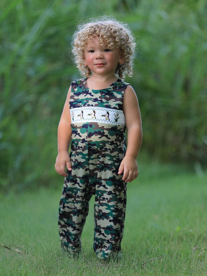 Camouflage Duck Smocking Embroidery Baby Boy Romper