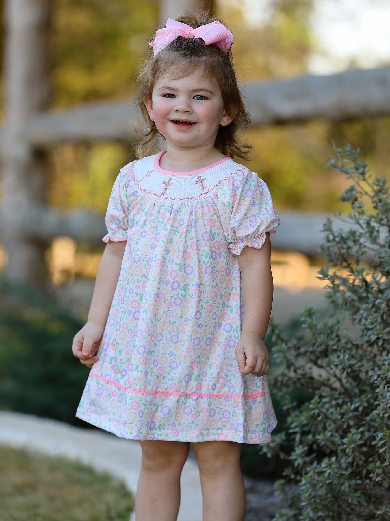 Spring Summer Cross Smocking Embroidery Colorful Dress