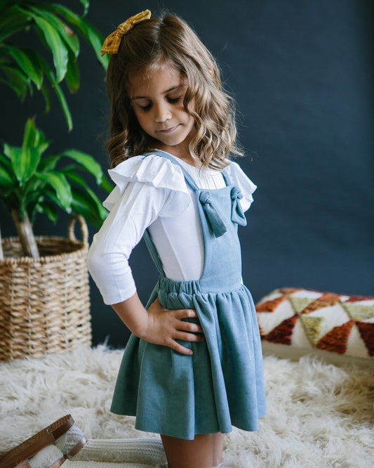 Vintage Blue Faux Suede Pinafore