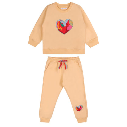 Orange Happy Heart Sweatshirt + Pants Set