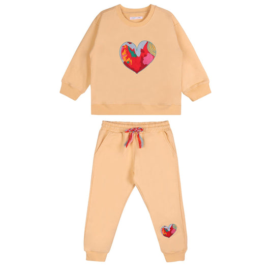Orange Happy Heart Sweatshirt + Pants Set