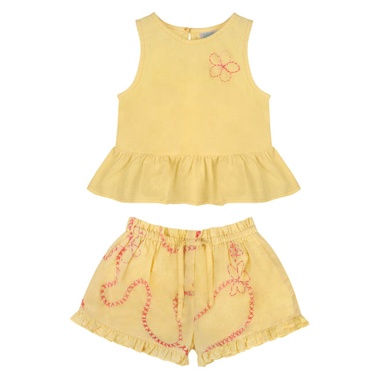 Yellow Color jardin Top and Shorts Set
