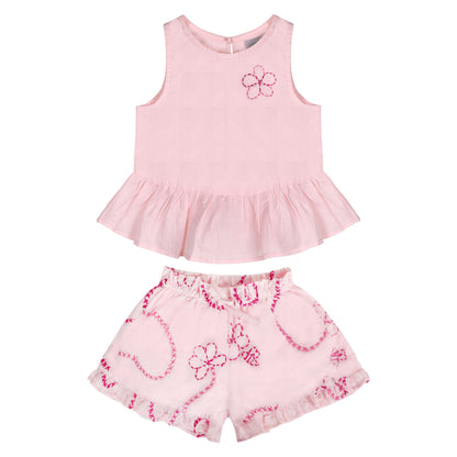 Pink Color jardin Top and Shorts Set