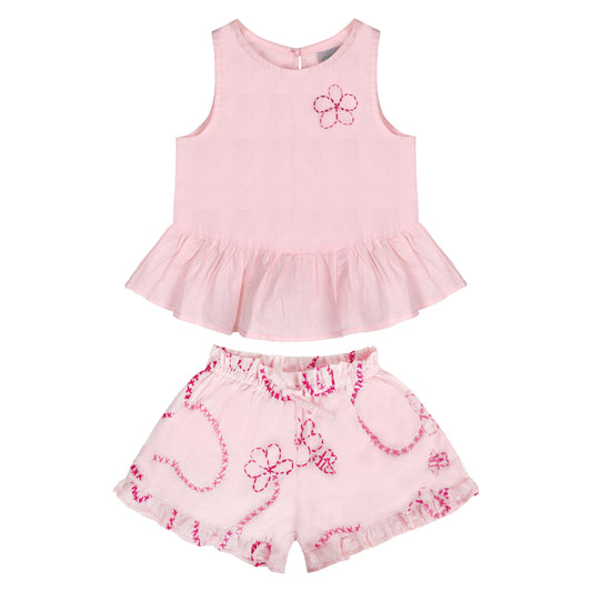 Pink Color jardin Top and Shorts Set