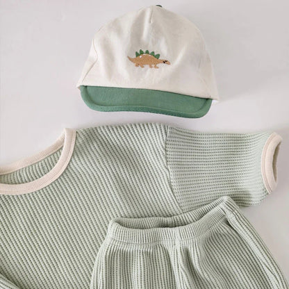 Baby Boys Girls 2Pcs Long Sleeve Waffle Cotton Pullover Crewneck Top + Pants Jogger Set Outfit