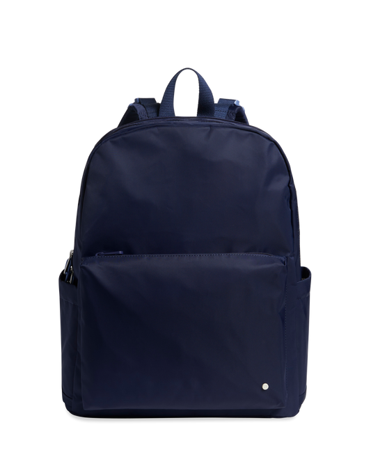 Navy blue backpack on a white background