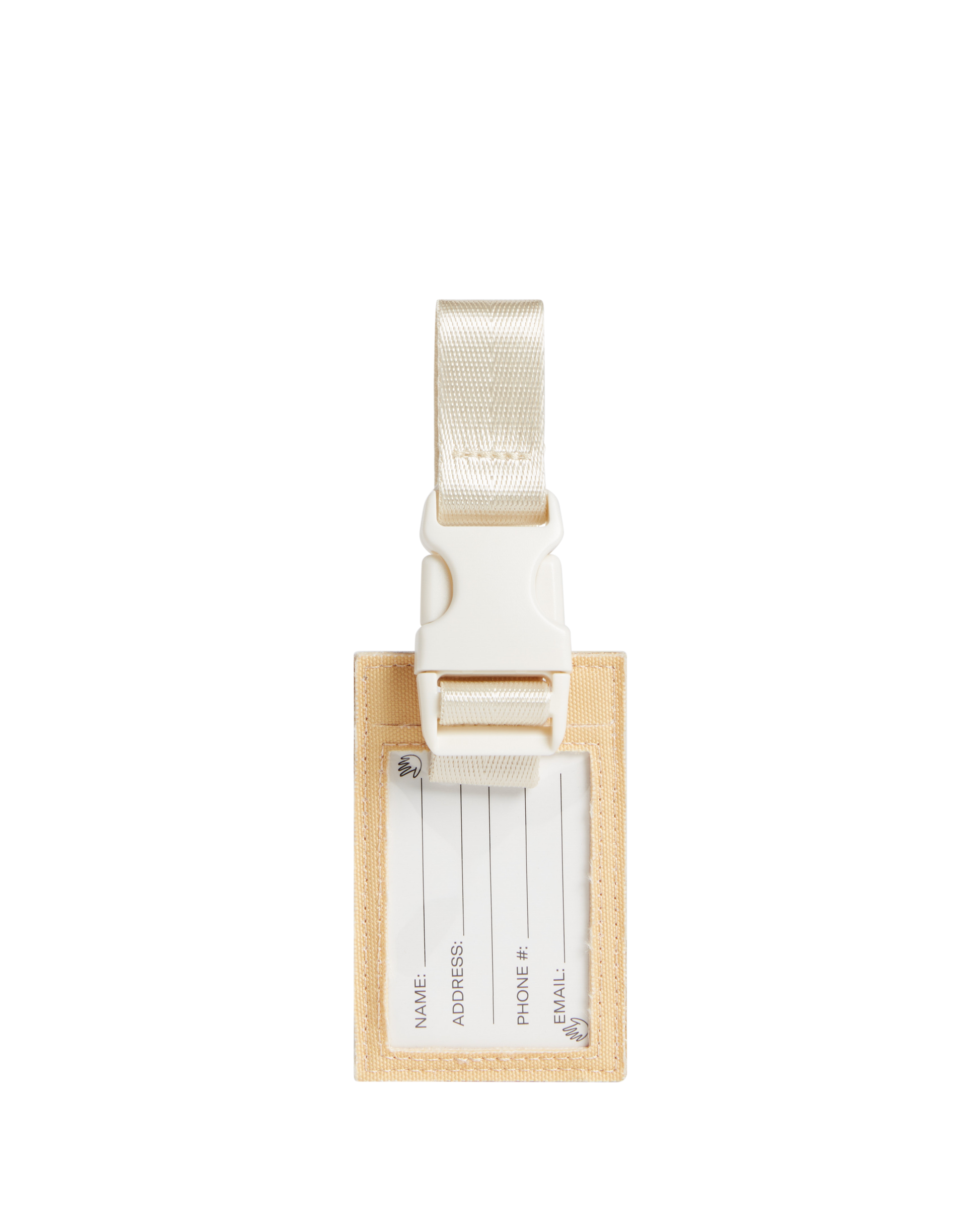 Luggage tag and white strap on a white background