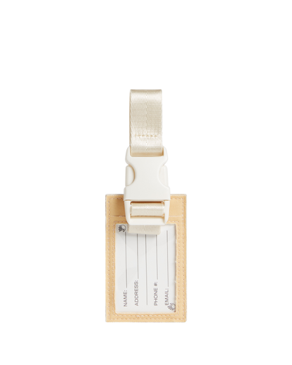 Luggage tag and white strap on a white background