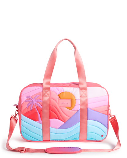 Colorful bag with a tropical design on a white background