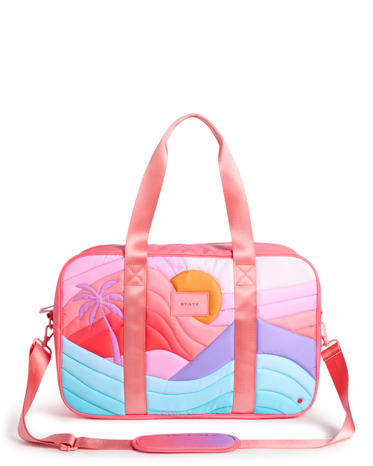 Colorful bag with a tropical design on a white background