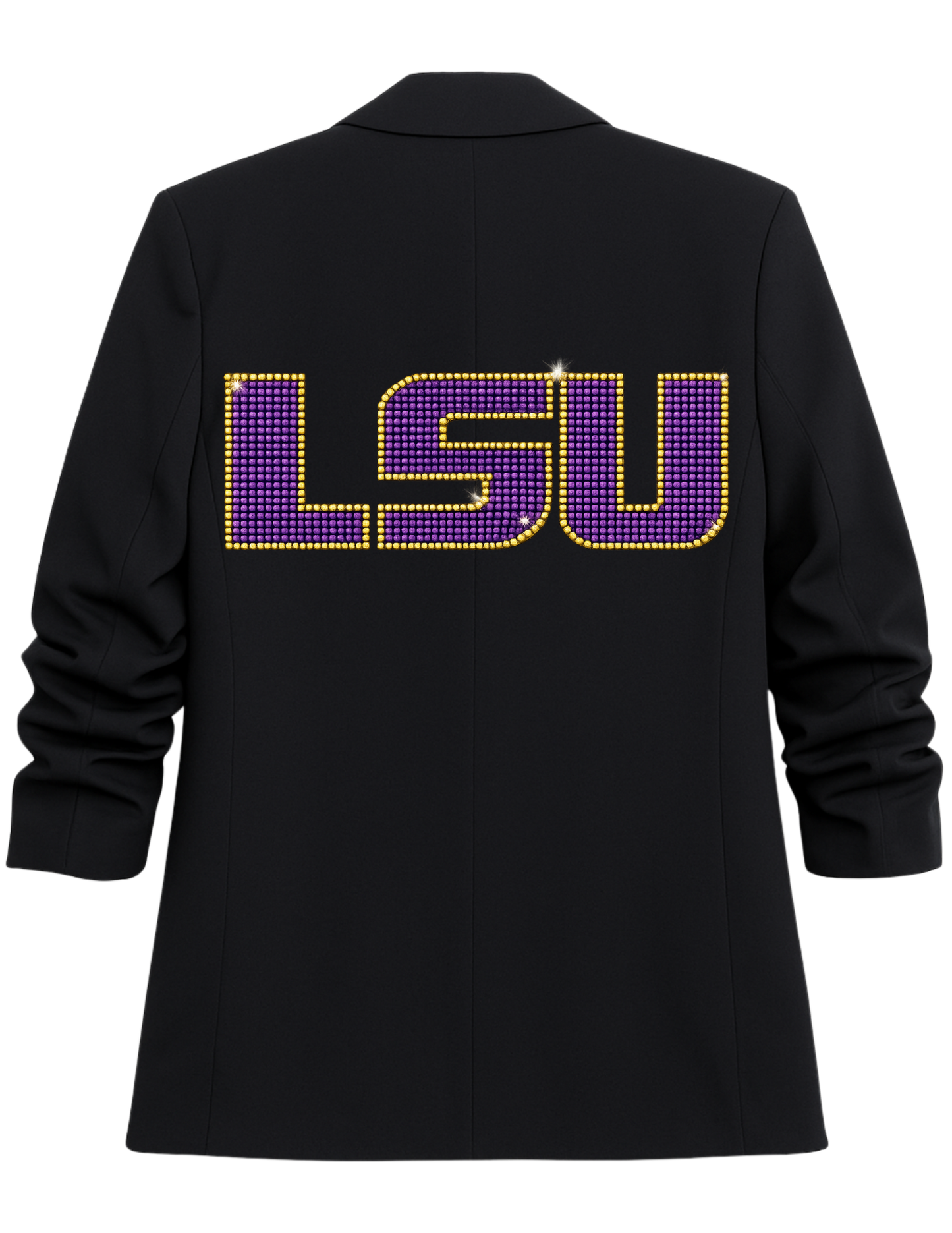 Louisiana State University Crystal Block Letters Black Ruched Sleeve Blazer