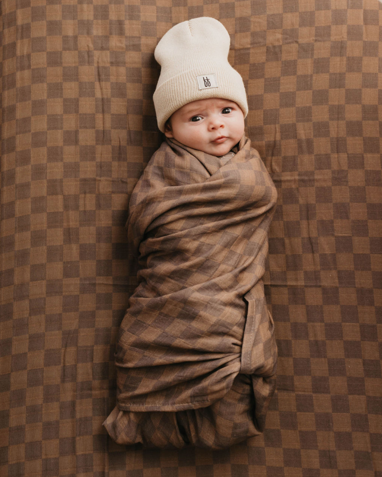 Muslin Swaddle | Faded Brown Checkerboard