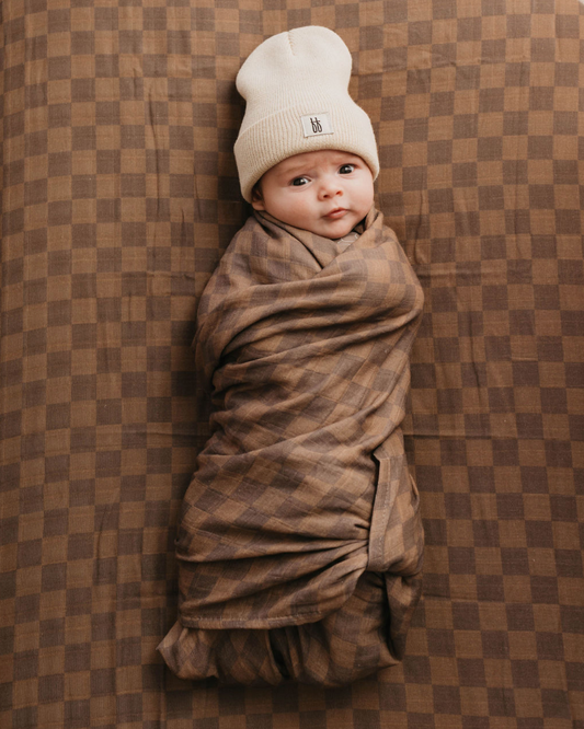 Muslin Swaddle | Faded Brown Checkerboard