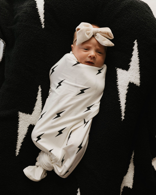Bamboo Swaddle | White & Black Lightning Bolt