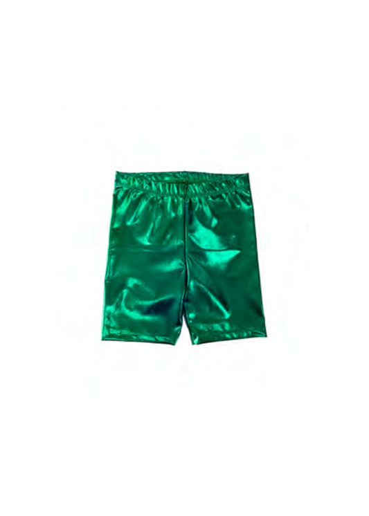 Youth Metallic Biker Shorts - Green