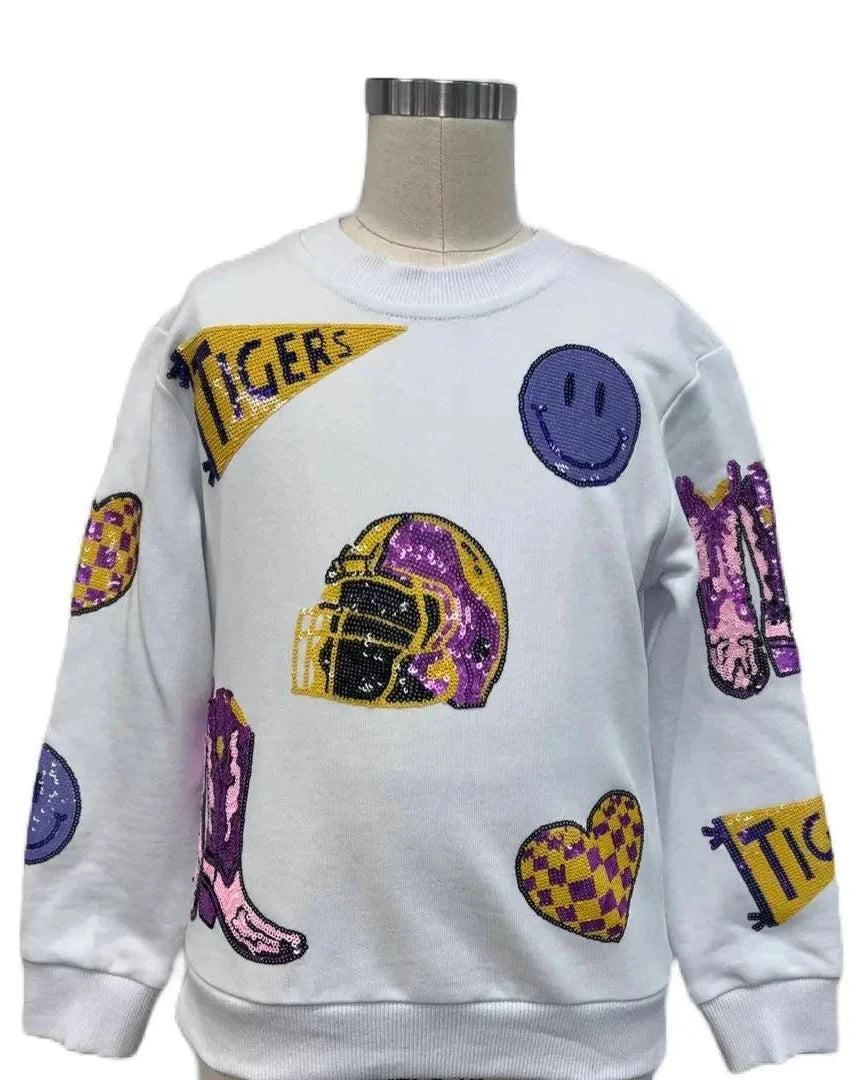 SeersuckerJOEY LLC - Purple and Gold Sequin Game Day Pullover