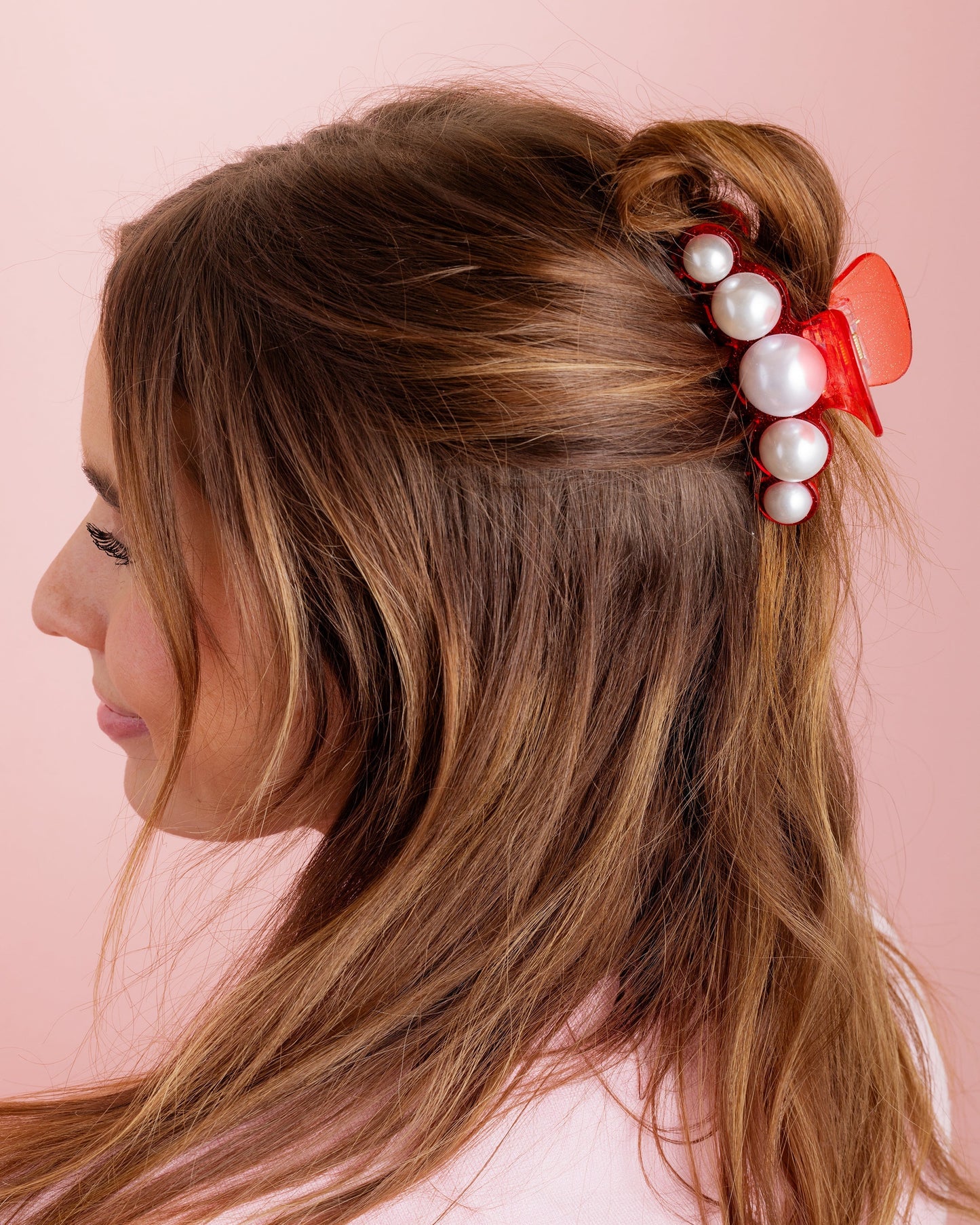 Red + Pearl Claw Clip