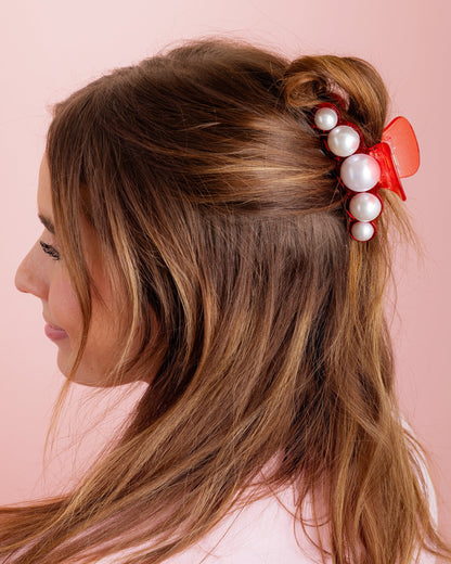 Red + Pearl Claw Clip