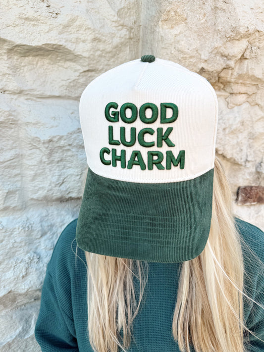 Good Luck Charm - Green Corduroy Vintage Hat