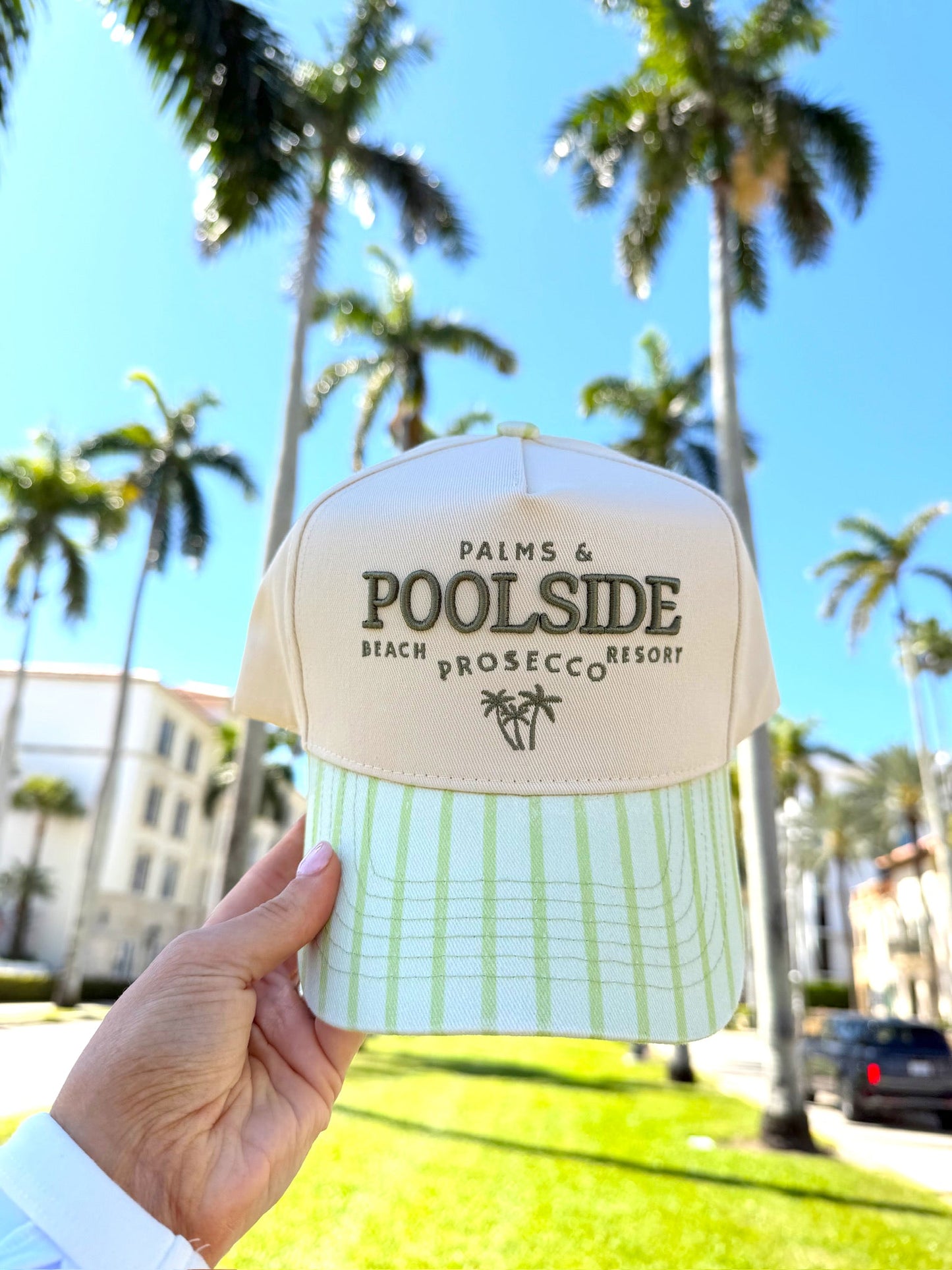 Palms & Poolside - Green Stripe Trucker Hat