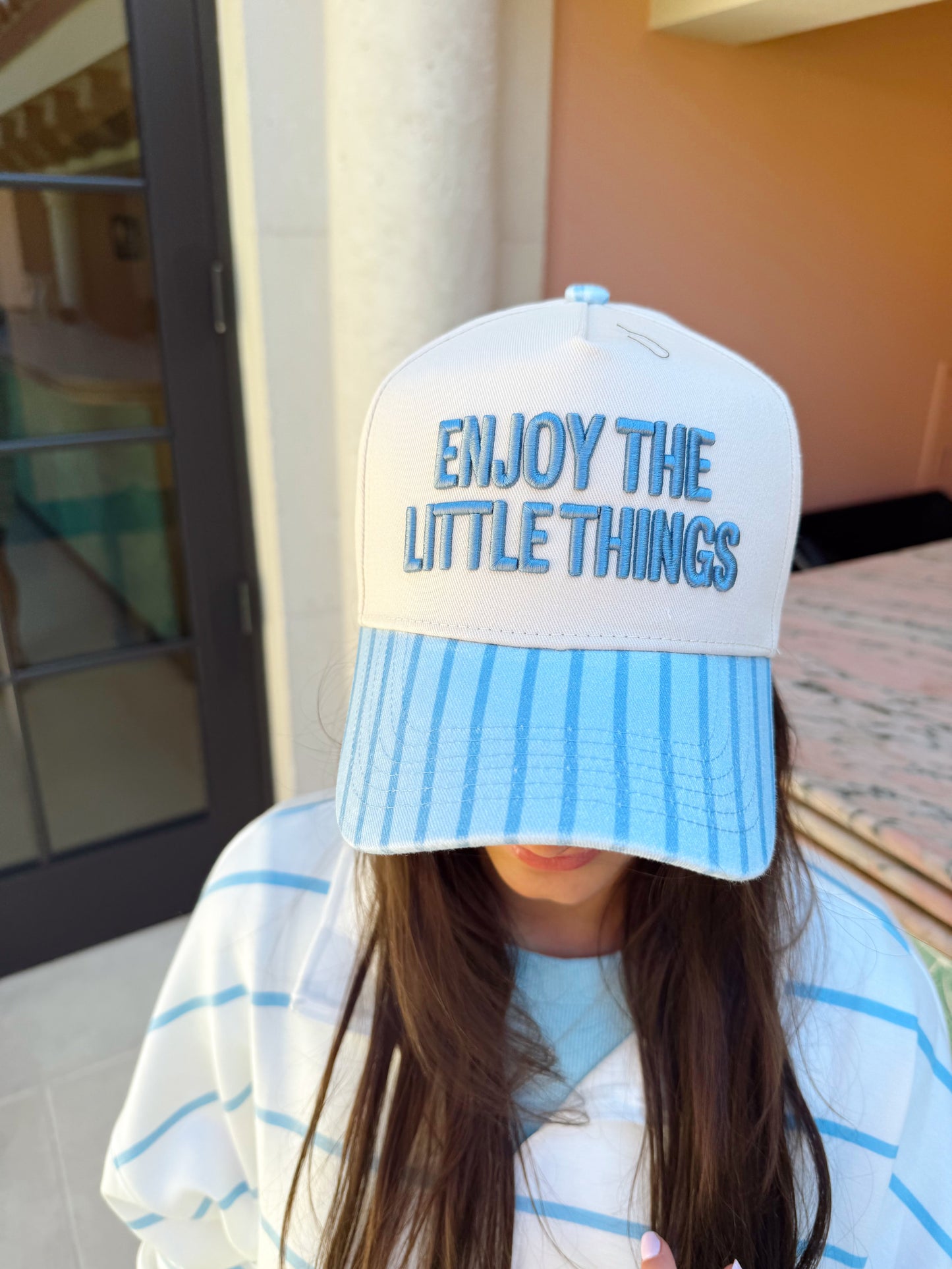 Enjoy the Little Things - Blue Stripe Vintage Trucker Hat