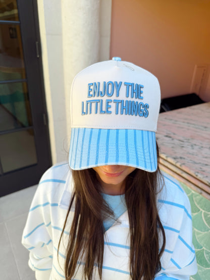 Enjoy the Little Things - Blue Stripe Vintage Trucker Hat