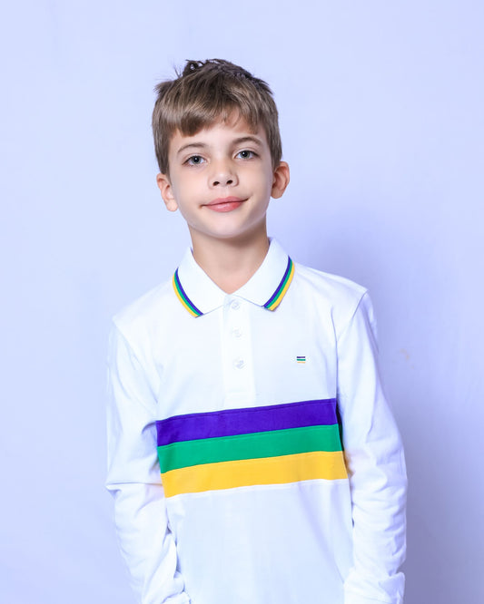 White Chest Stripe Youth Long Sleeve