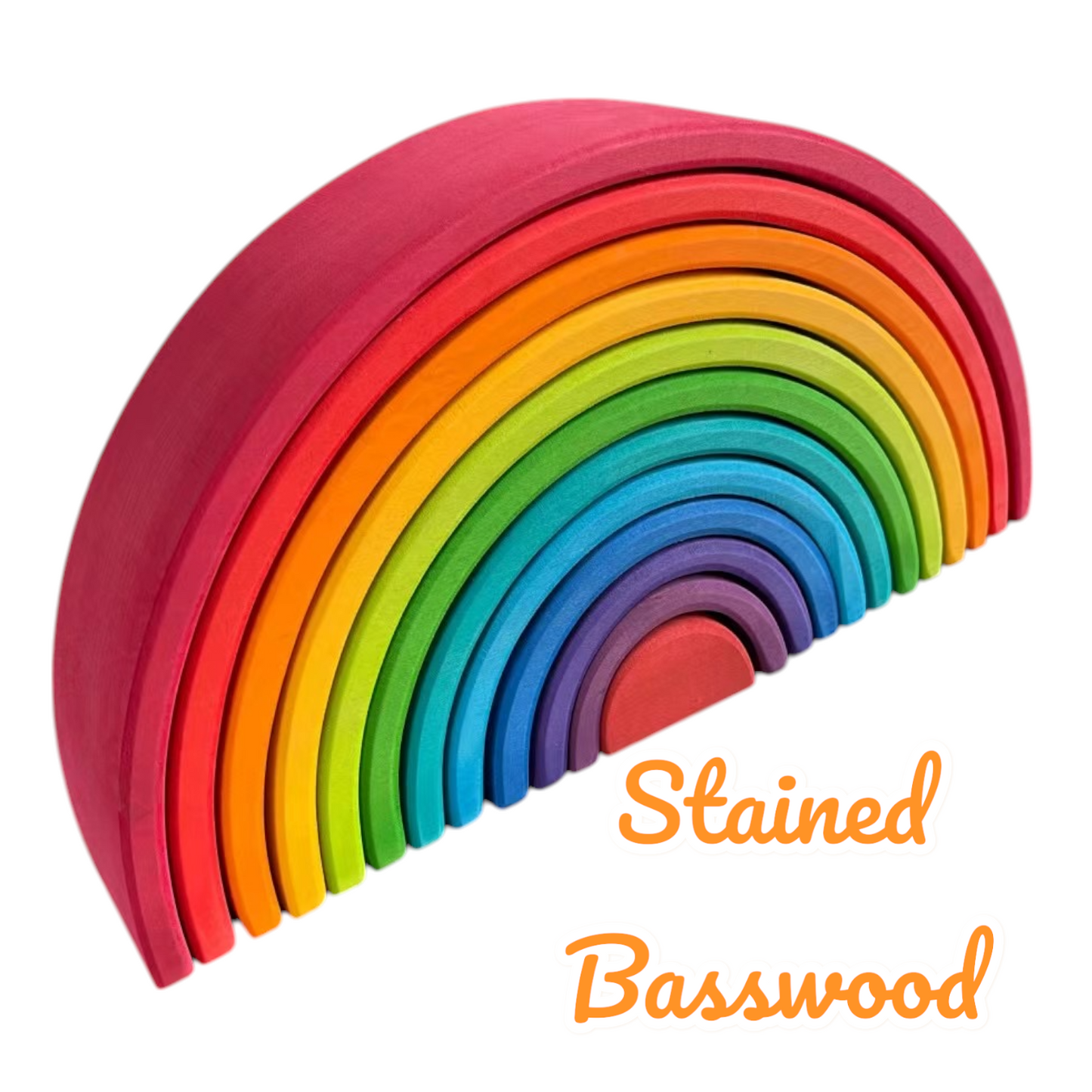 12-Piece Large Wooden Rainbow Stacking Blocks – Primary Colors | Pine or Linden Wood Options