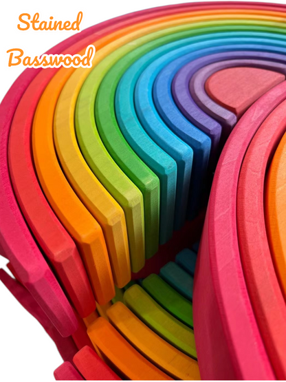 12-Piece Large Wooden Rainbow Stacking Blocks – Primary Colors | Pine or Linden Wood Options