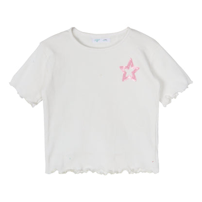 White Sequin Star Ribbed Top