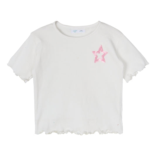 White Sequin Star Ribbed Top