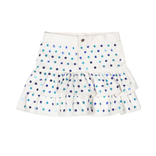 White Sequin Stars Denim Skort
