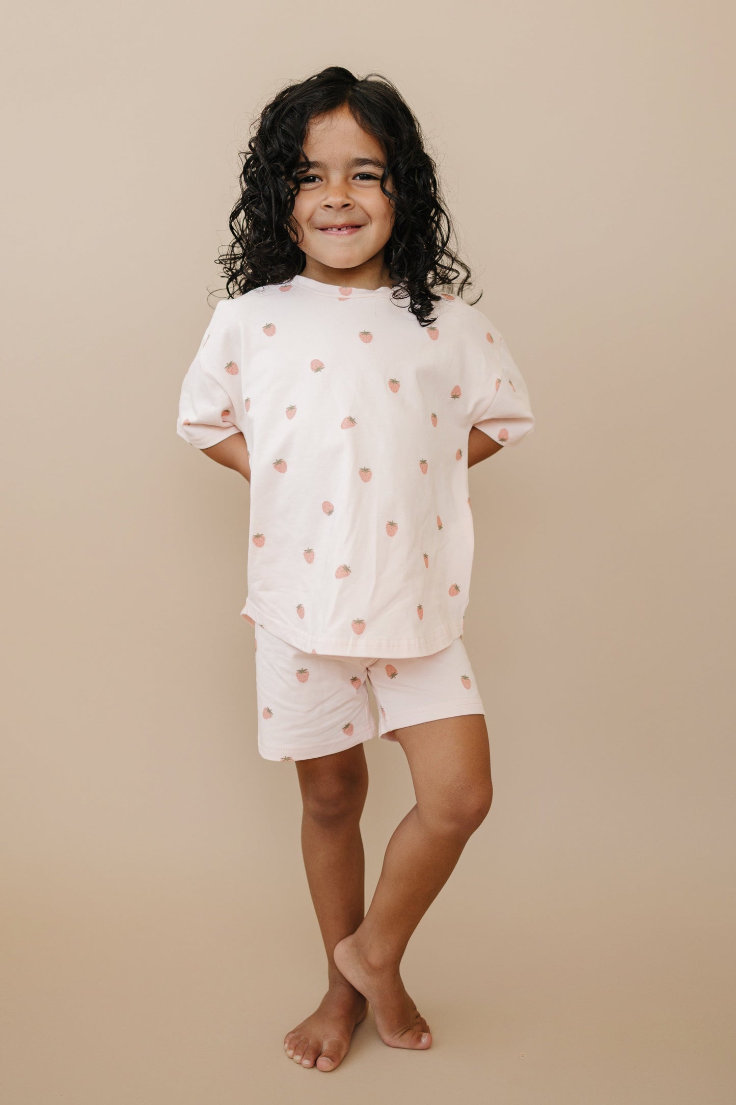 Organic Cotton Strawberry Print Shorts Set