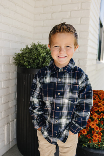 Navy Plaid Button Up Shirt