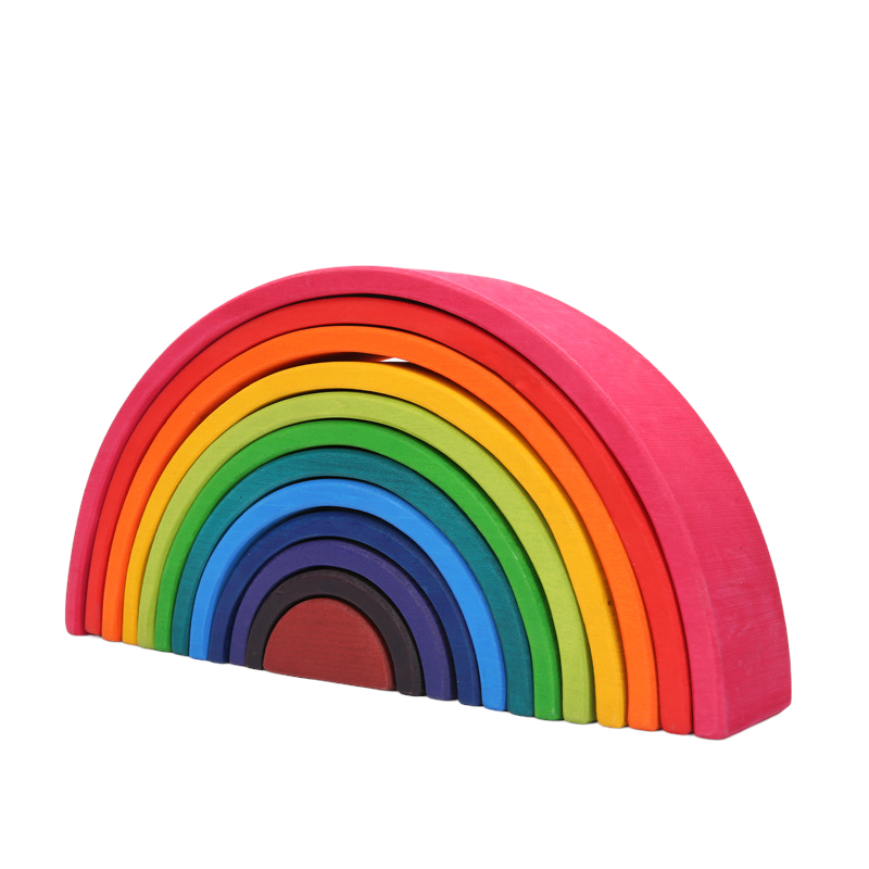 12-Piece Large Wooden Rainbow Stacking Blocks – Primary Colors | Pine or Linden Wood Options