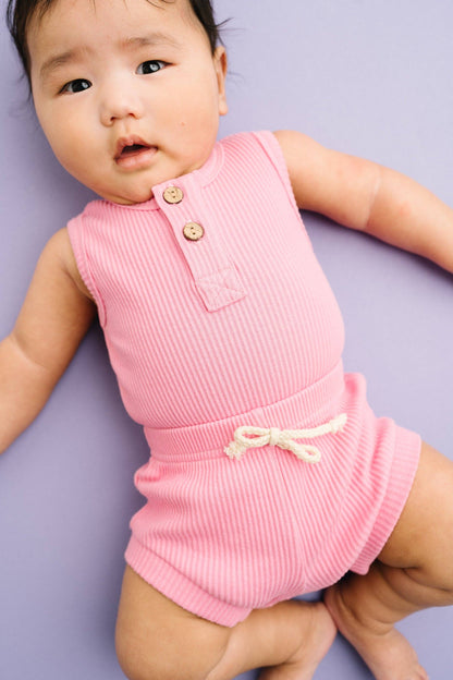 Passion Pink Ribbed Tank Set